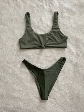 Zaful Size Small Olive Green Knot-Front Bikini Set - Women Two Tone Swim